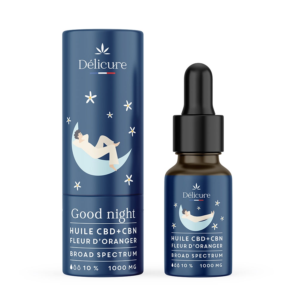 Delicure CBD Huile CBN Sommeil Good Night 1000mg 10ml