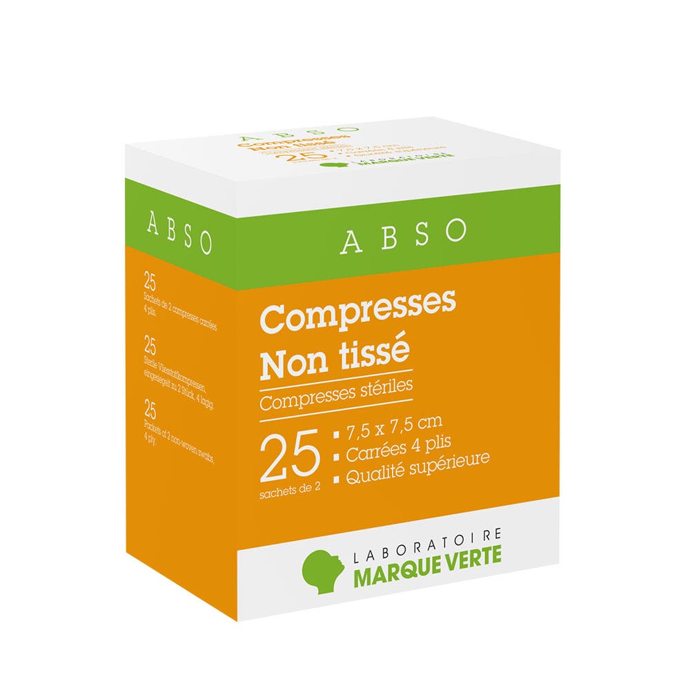 Marque Verte Abso Compresses non tissé 7,5x7,5cm x25 sachets de 2
