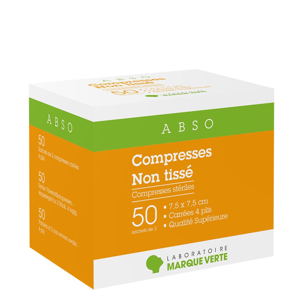 Marque Verte Abso Compresses non tissé 7,5x7,5cm x50 sachets de 2
