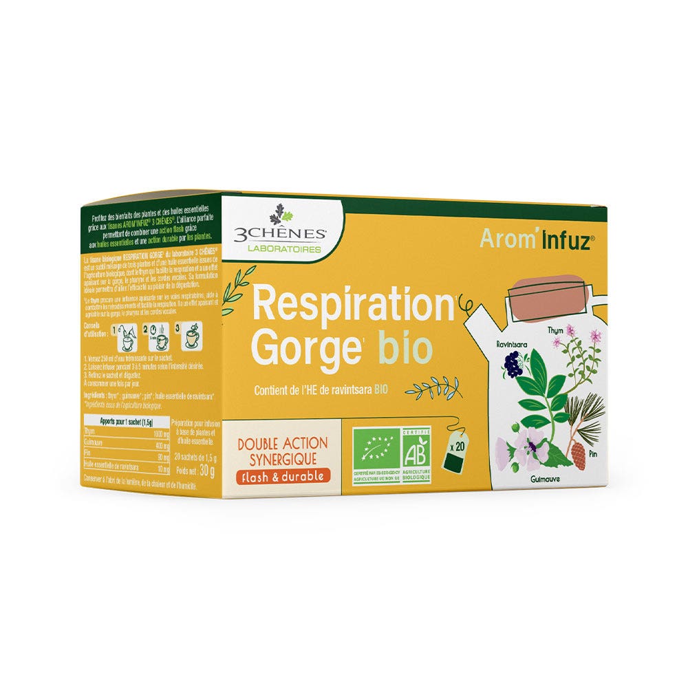 3 Chênes Tisane Respiration Gorge Bio 20 sachets