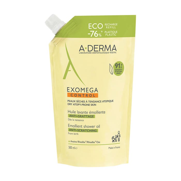 A-Derma Exomega Control Huile Lavante Emolliente Anti-Grattage Eco Recharge 500ml