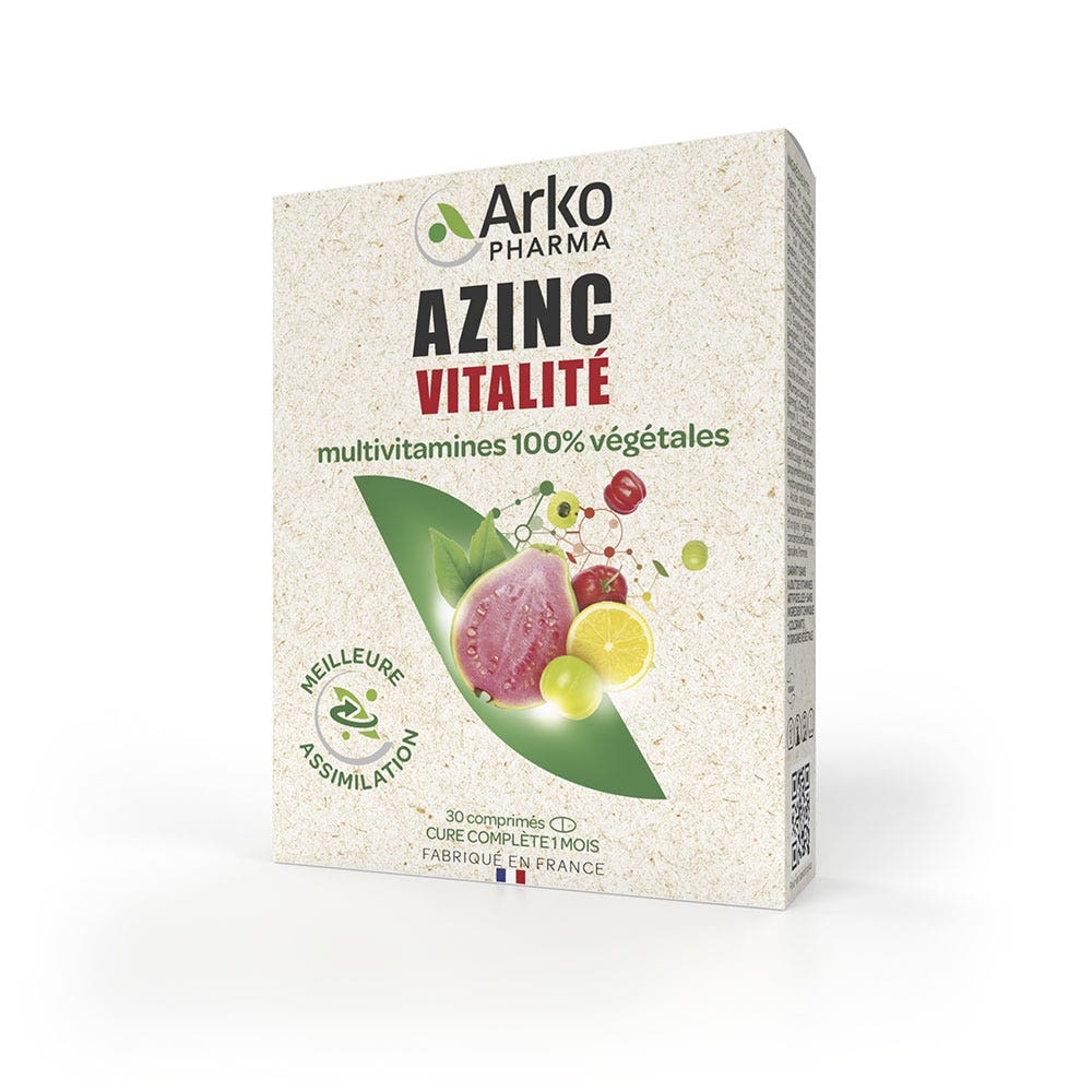 Arkopharma Azinc Multivitamines végétales Vitalité 30 comprimés