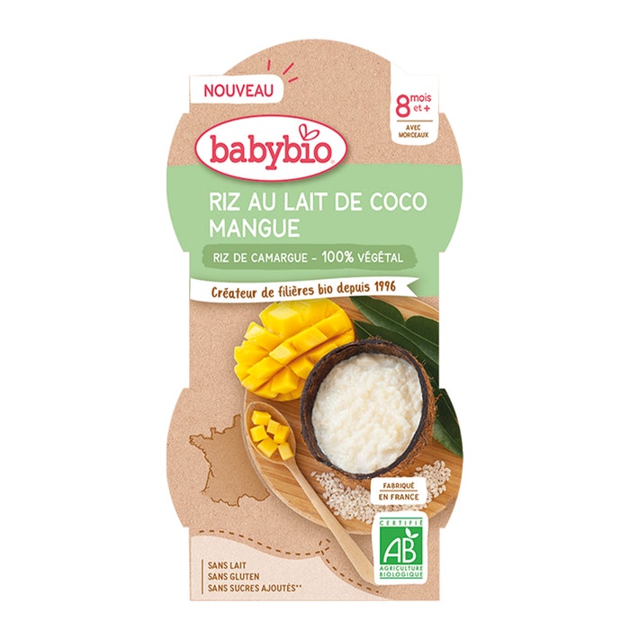 Babybio Riz au Lait Coco Végétal Mangue 8 Mois et Plus 225g