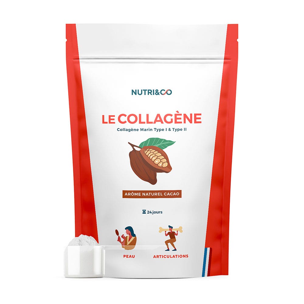 NUTRI&CO Collagène Marin Breveté Types 1&2 Poudre Peau Ferme Saveur Cacao 240g