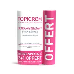 Topicrem Stick lèvres Ultra-Hydratant Desséchées ou Gercées 2+1 Offert