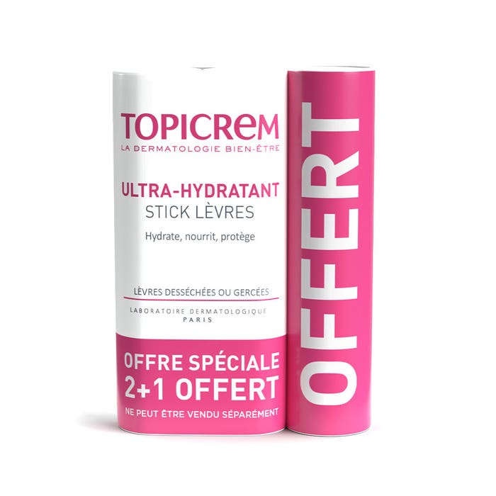 Topicrem Stick lèvres Ultra-Hydratant Desséchées ou Gercées 2+1 Offert