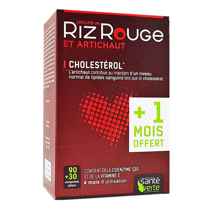 Levure de Riz Rouge et Artichaut 90+30 Comprimés Cholestérol Sante Verte