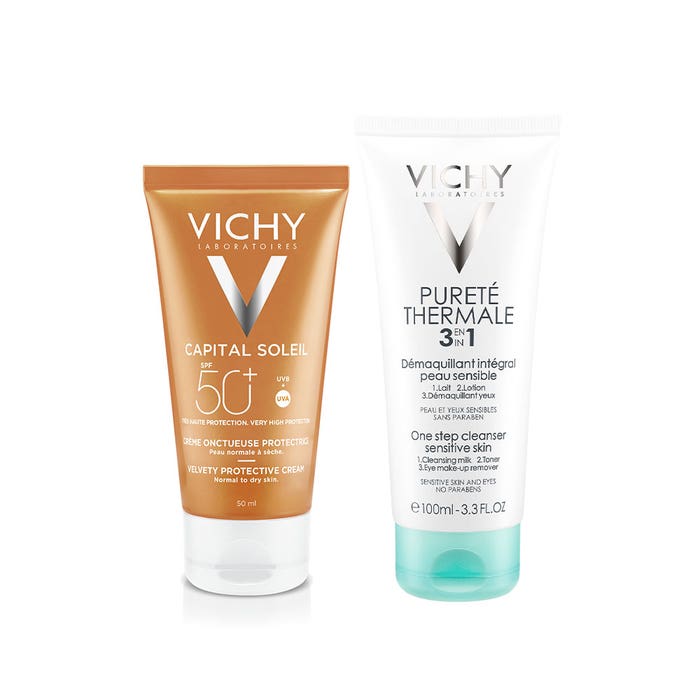 Vichy Capital Soleil Crème Onctueuse Protectrice SPF50+ 50ml + Lait Démaquillant 3en1 offert