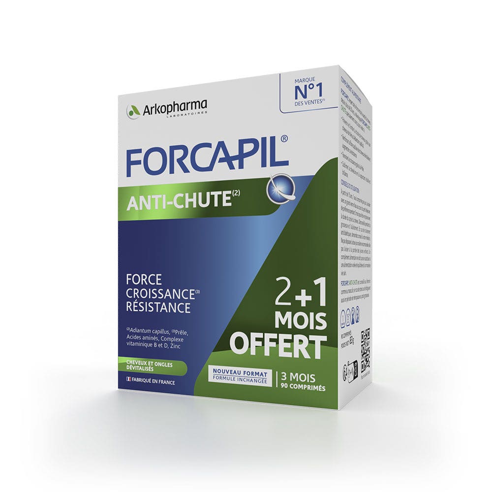 Arkopharma Forcapil Anti-Hair loss - Buy 2 months + 1 months free Cheveux et Ongles Dévitalisés 90 Tablets