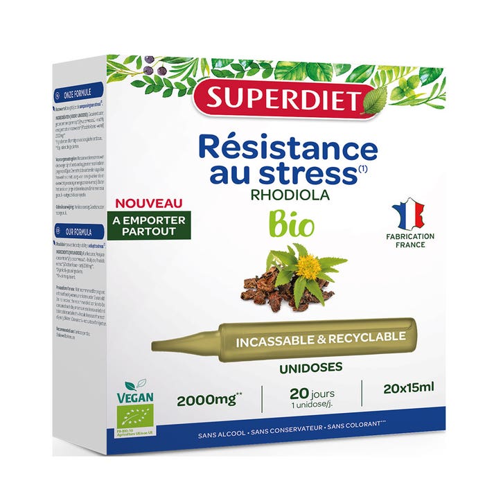 Superdiet Rhodiola Bio Unidose Résistance au stress 20 unidoses de 15ml