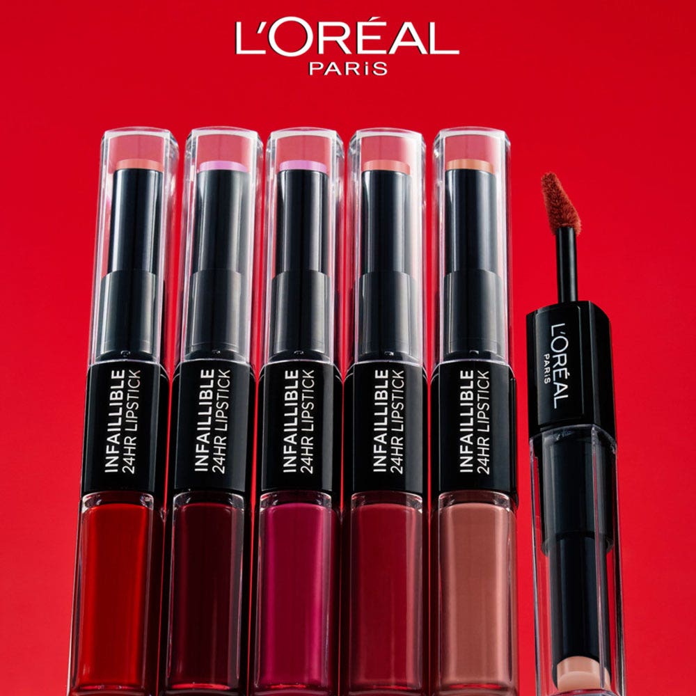 Rouge à Lèvres L'Oréal Infaillible Tenue 24H - Duo (bâtonnet + Liquide) - Teintes Variées - Fabriqué En France