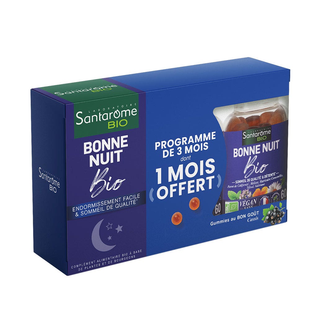 Santarome Bonne Nuit Sommeil de Qualité et Détente Bio Goût Cassis 3x60 Gummies