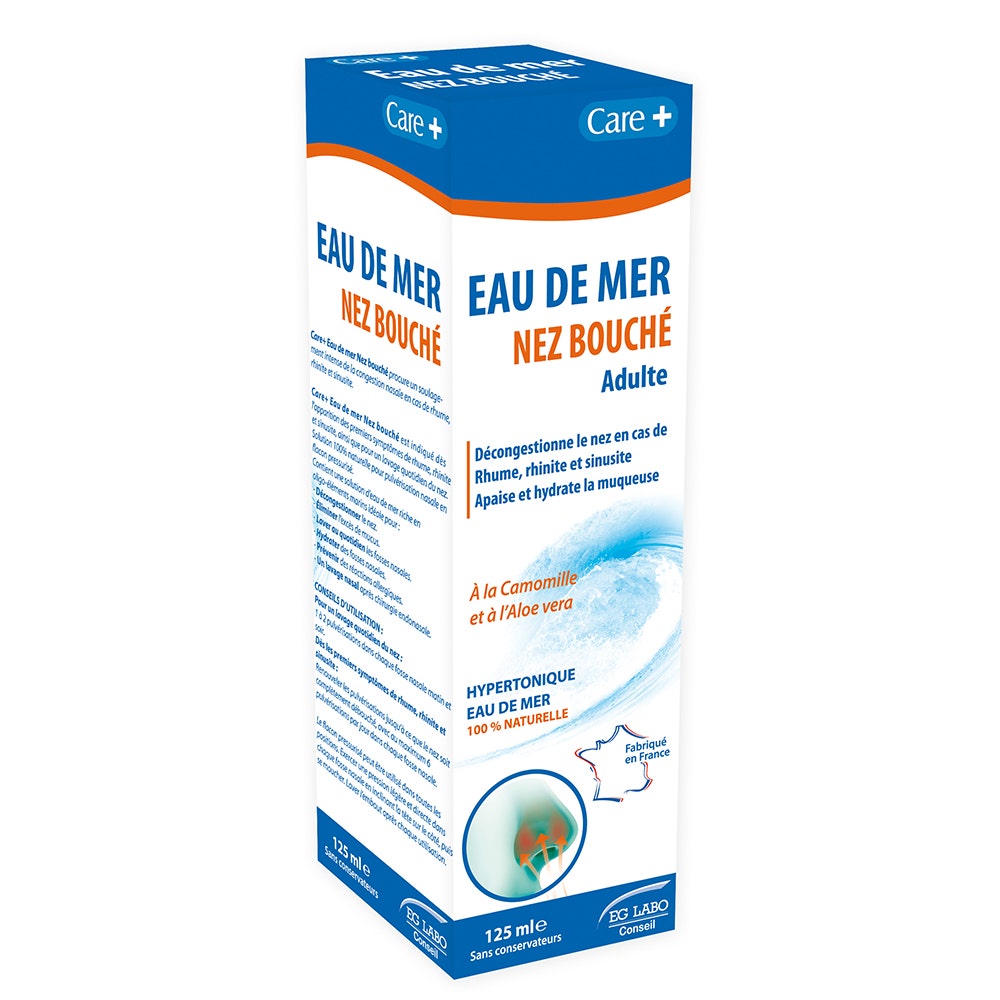 Care+ Eau De Mer Nez bouché Hypertonique Camomille et Aloe Vera 125 ml