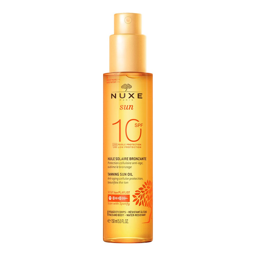 Nuxe Sun Huile Bronzante Anti-age Faible Protection Spf10 Visage Et Corps 150ml