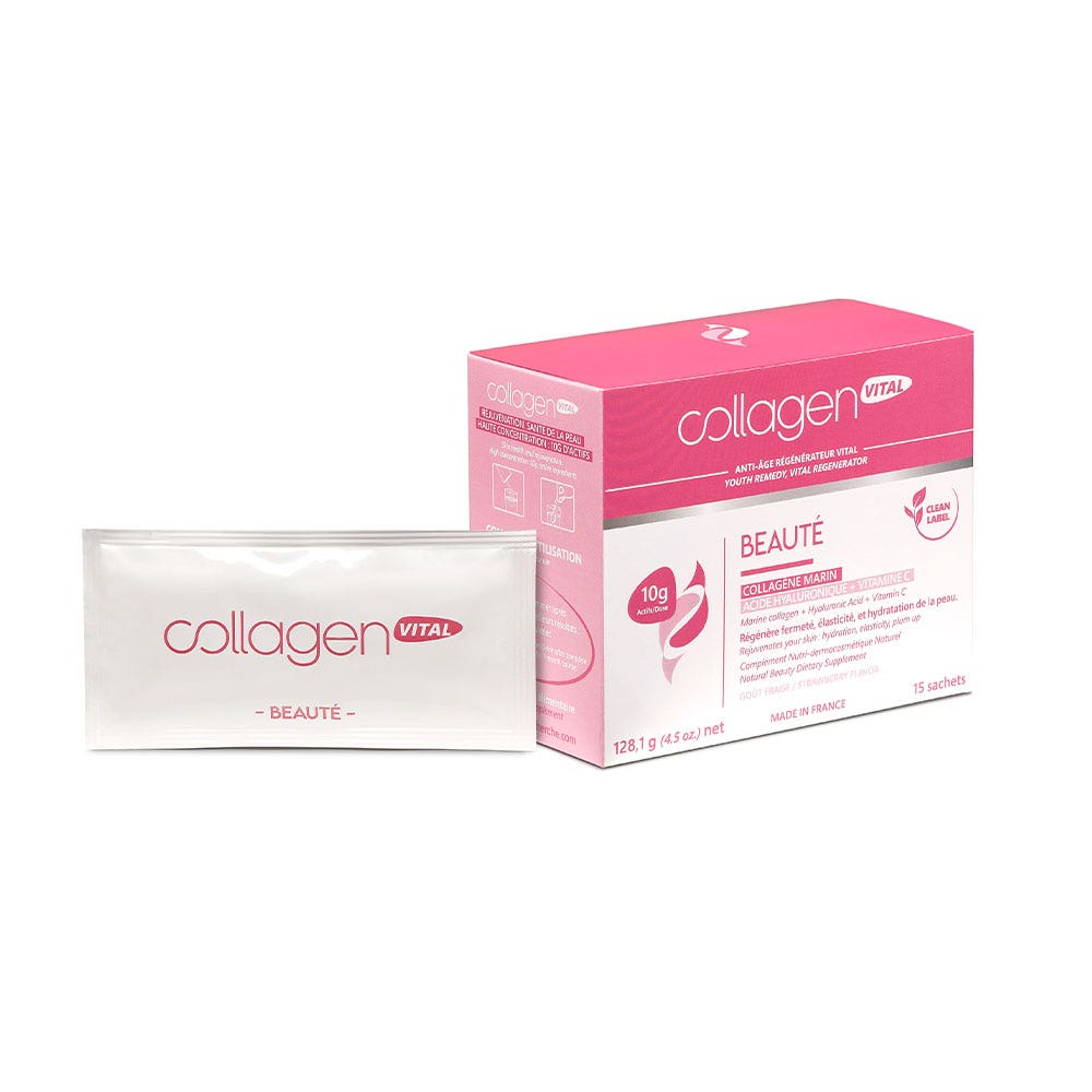Vita Recherche Collagen Vital Power Beauté Collagène Marin Goût Fraise 15 Sachets