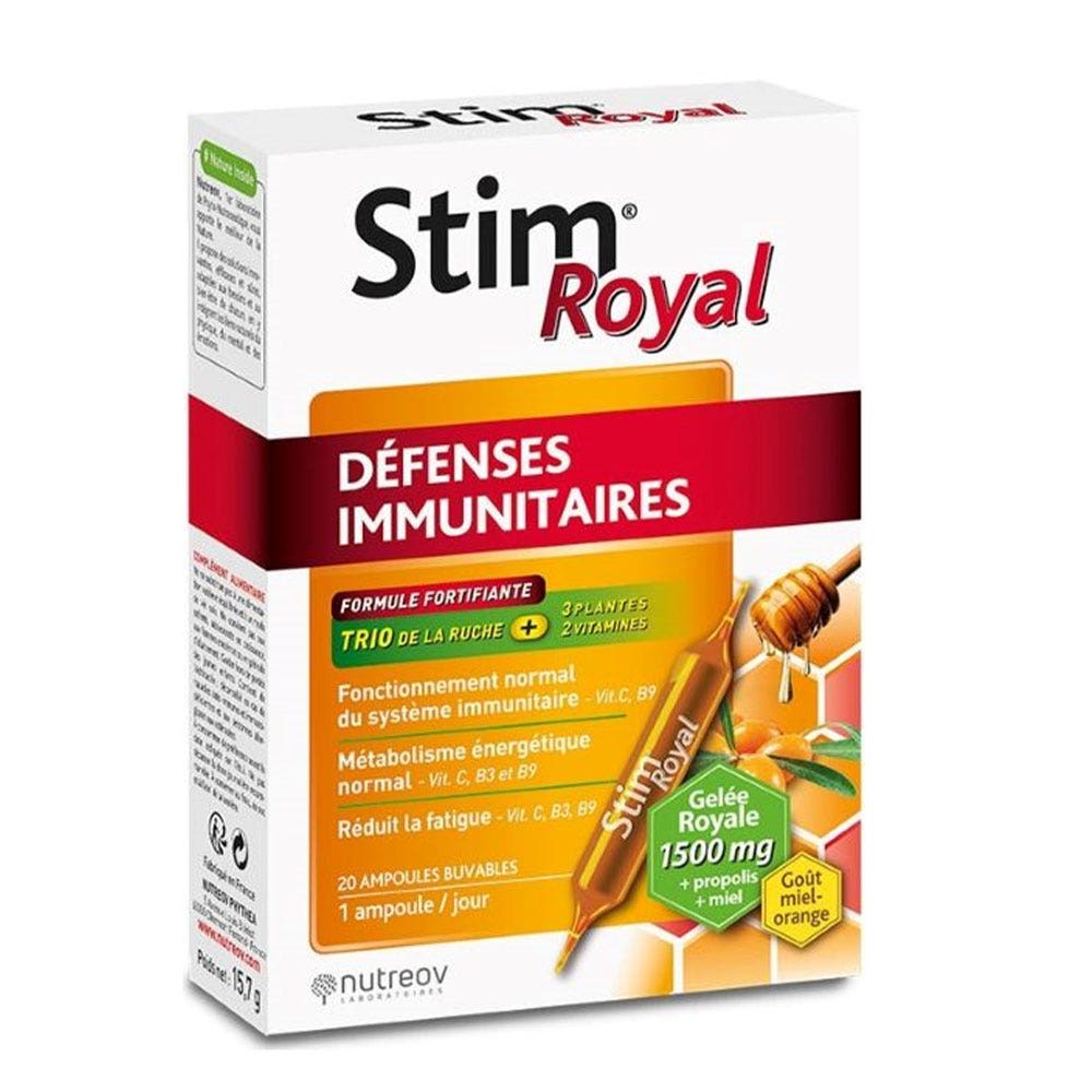 Nutreov Stim Royal Défenses Immunitaires Goût Miel-Orange 20 Ampoules