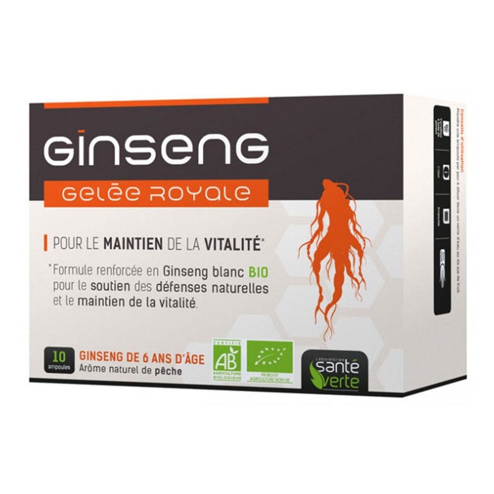 Sante Verte Gingseng Gelée Royale Bio Arôme Pêche 10 Ampoules