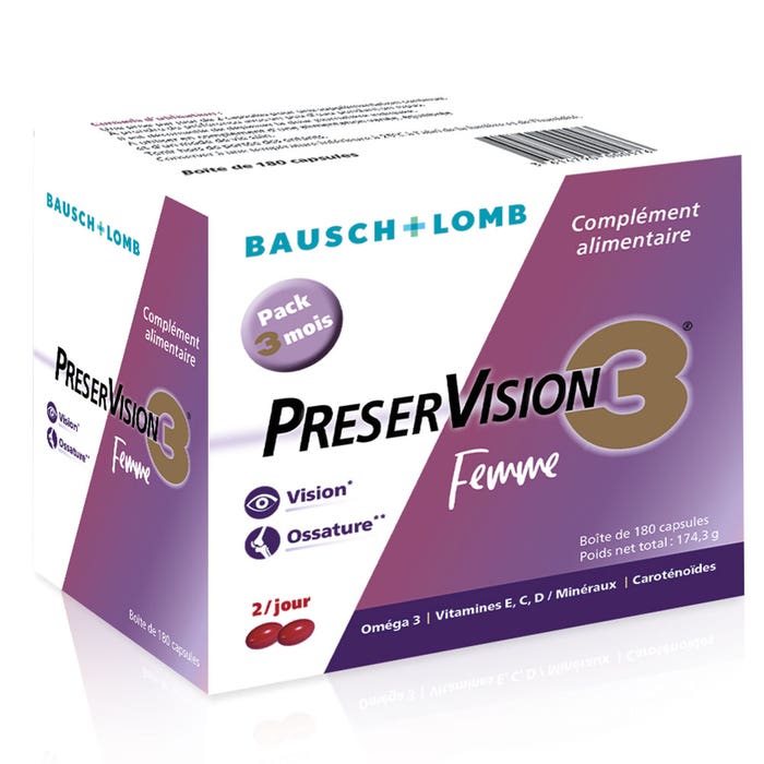 Bausch&Lomb Preservision Complément alimentaire à visée oculaire et osseuse pour la Femme 3 180 capsules