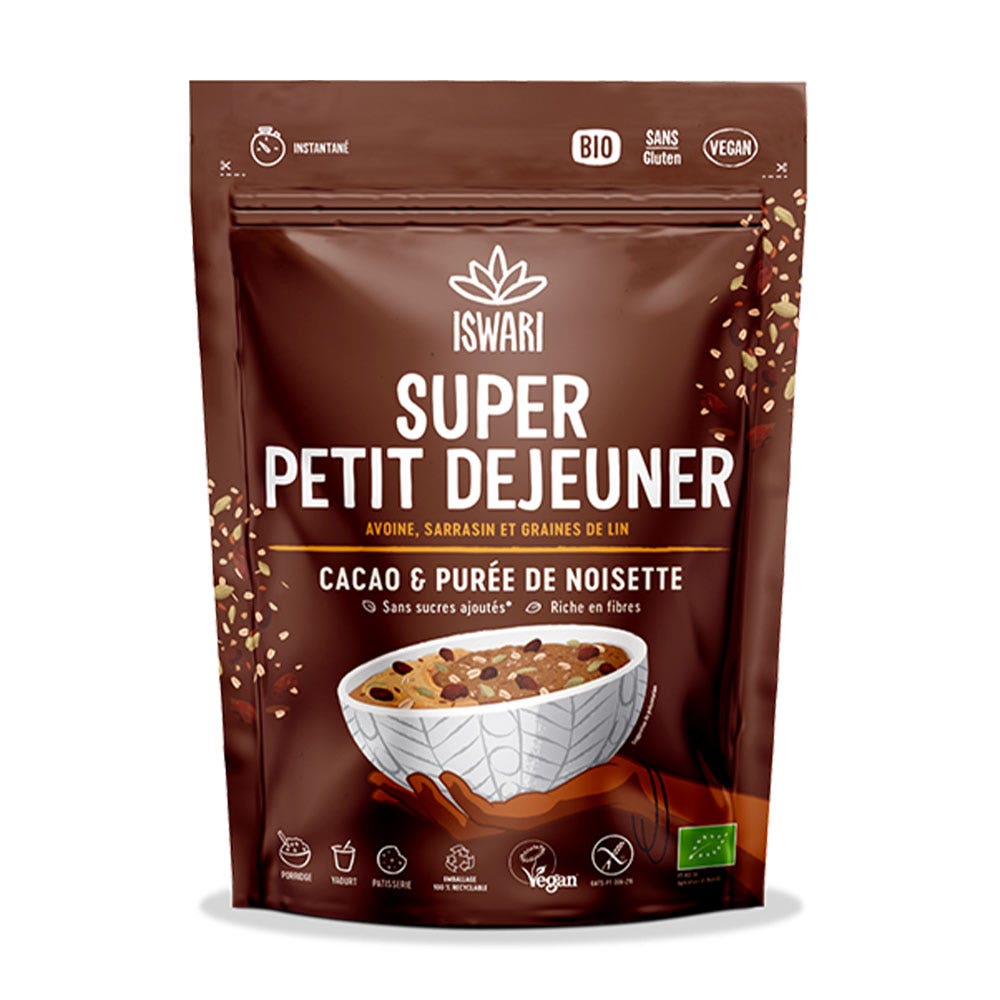 Iswari Super Petit Déjeuner Super Petit Dejeuner Cacao et Purée de Noisettes Bio 360g