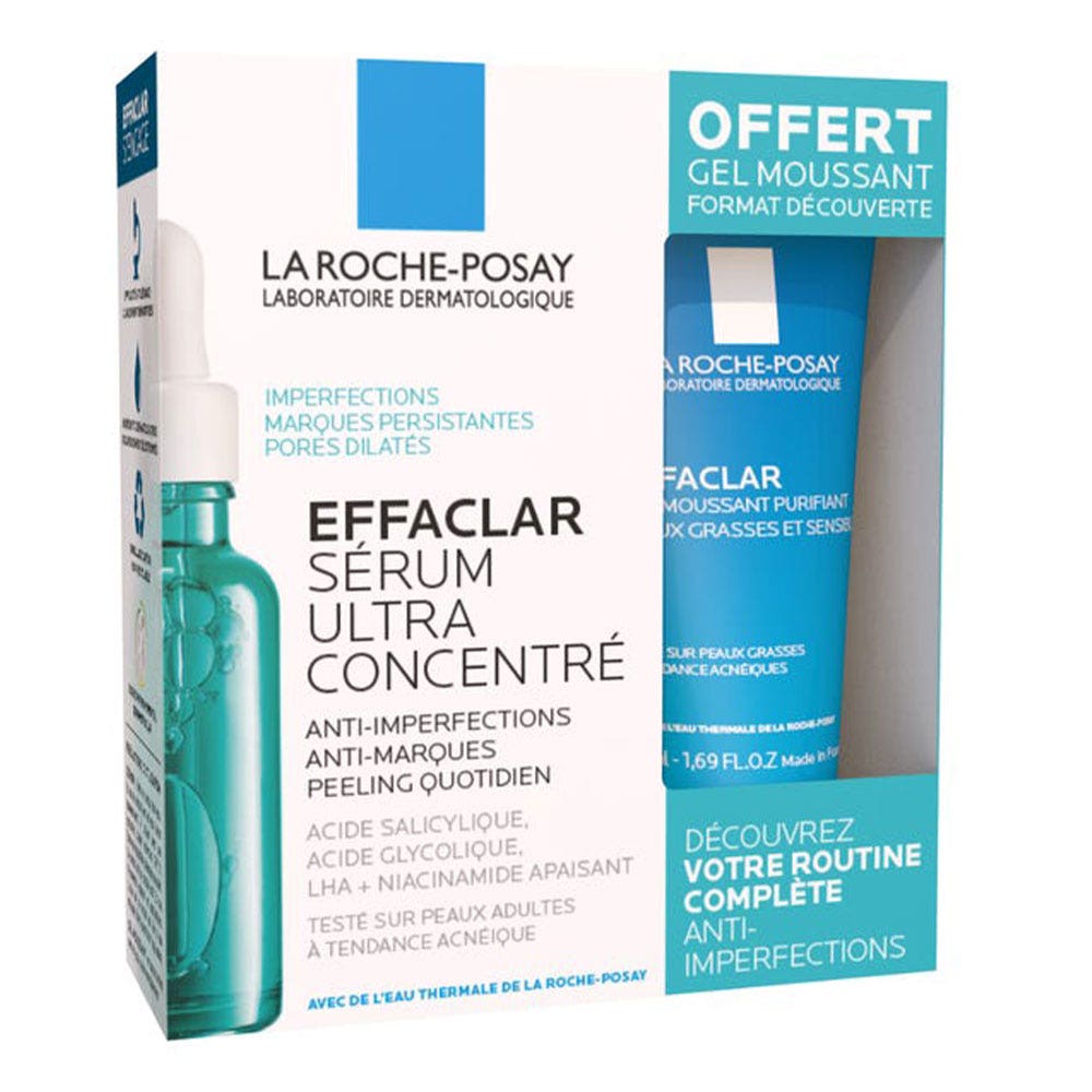 La Roche-Posay Effaclar Sérum Visage Anti Imperfections 30ml + Gel Moussant Nettoyant Purifiant 50ml Peaux tendance acnéique