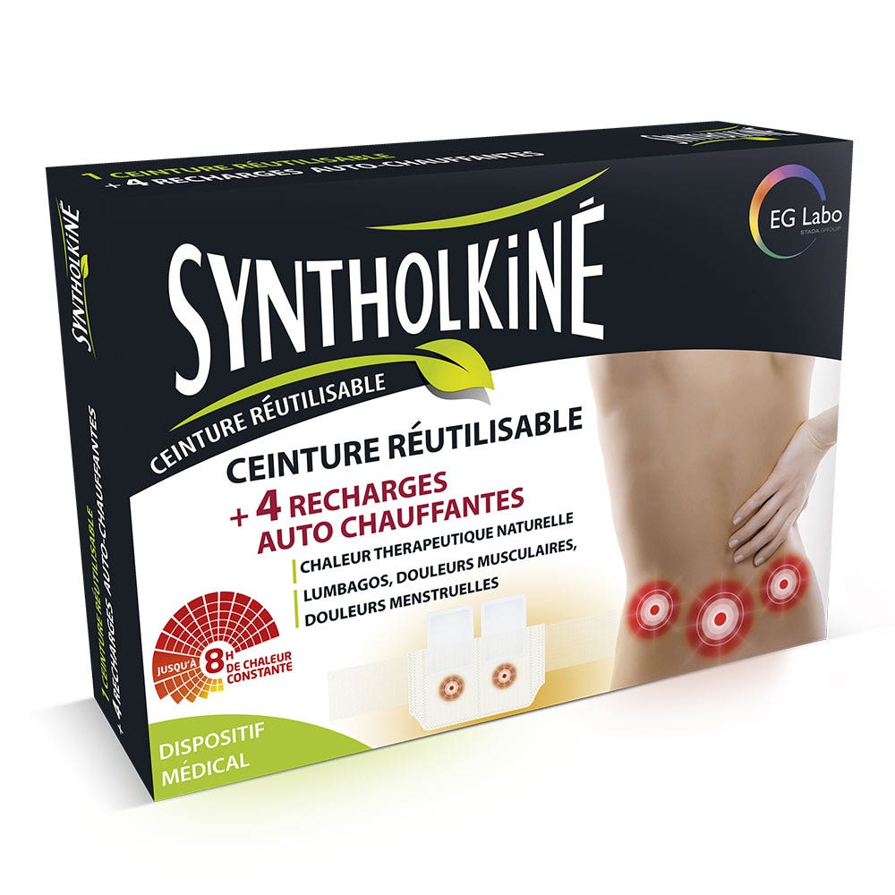 EG Labo SyntholKiné Ceinture Réutilisable + 4 Recharges Auto Chauffantes + 4 Recharges Auto Chauffantes