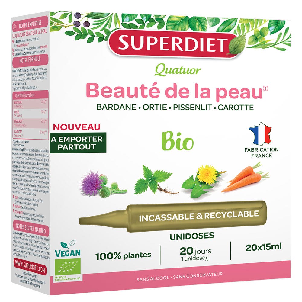 Superdiet Quatuor Beaute De La Peau Bio 20 Ampoules