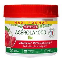 Superdiet Acerola 1000 Bio Vitamine C Naturelle 60 Comprimés à Croquer