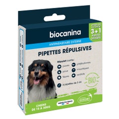 Biocanina Pipette répulsives pour chien de 15 à 30 kg 3 pipettes + 1 offerte