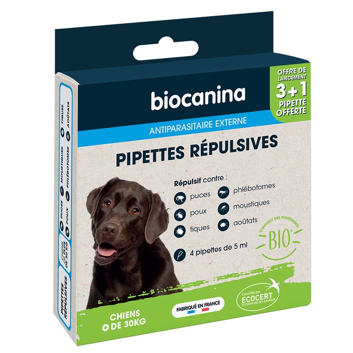 Biocanina Pipette répulsives pour chien de plus de 30 kg 3 pipettes + 1 ...
