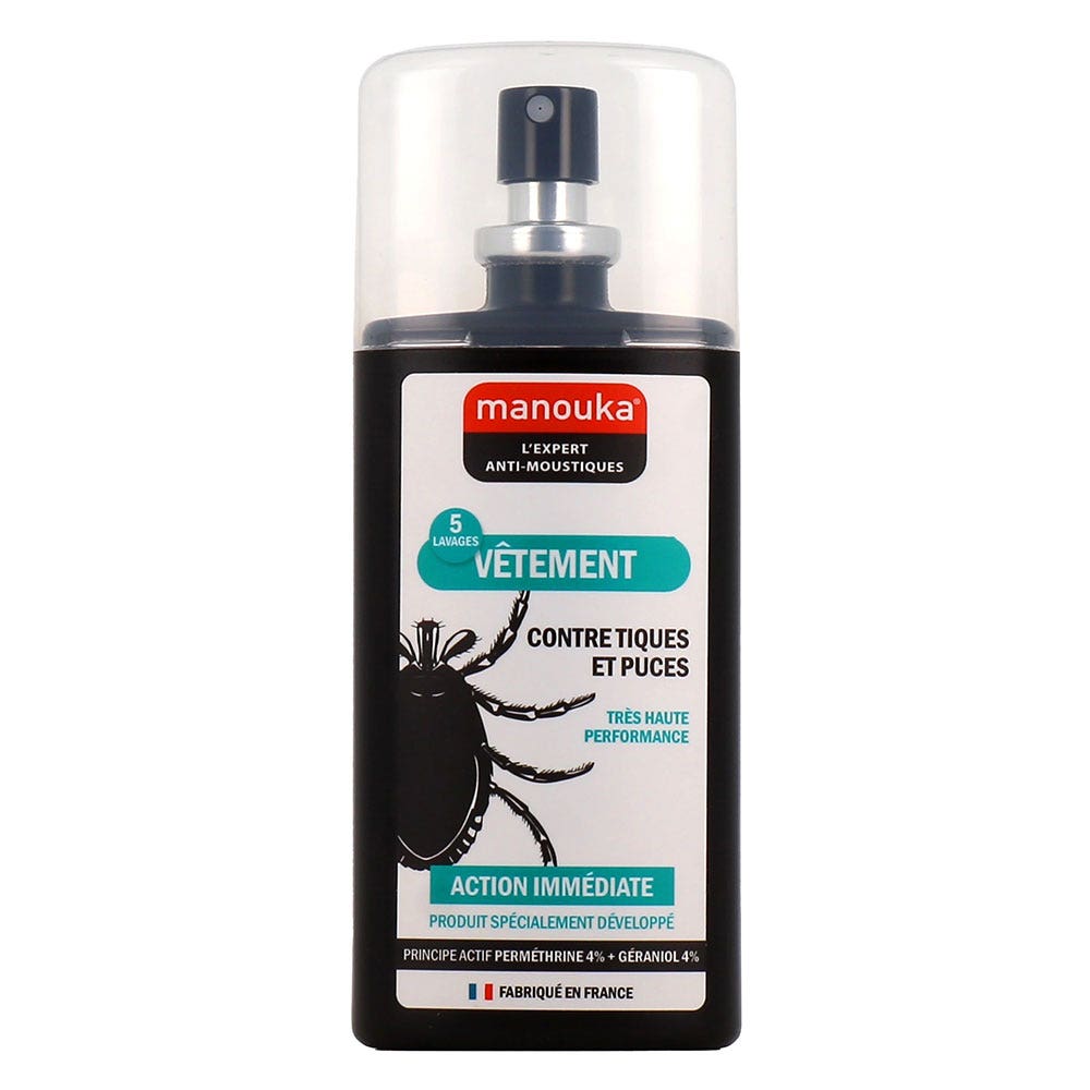 Manouka Spray Anti Tiques et Puces Vêtement Action Immédiate 75ml