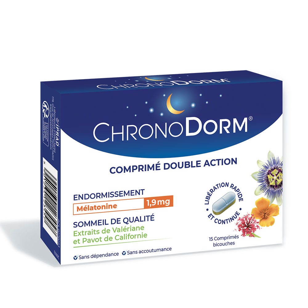 Chronodorm Double Action Mélatonine 15 comprimés bicouches