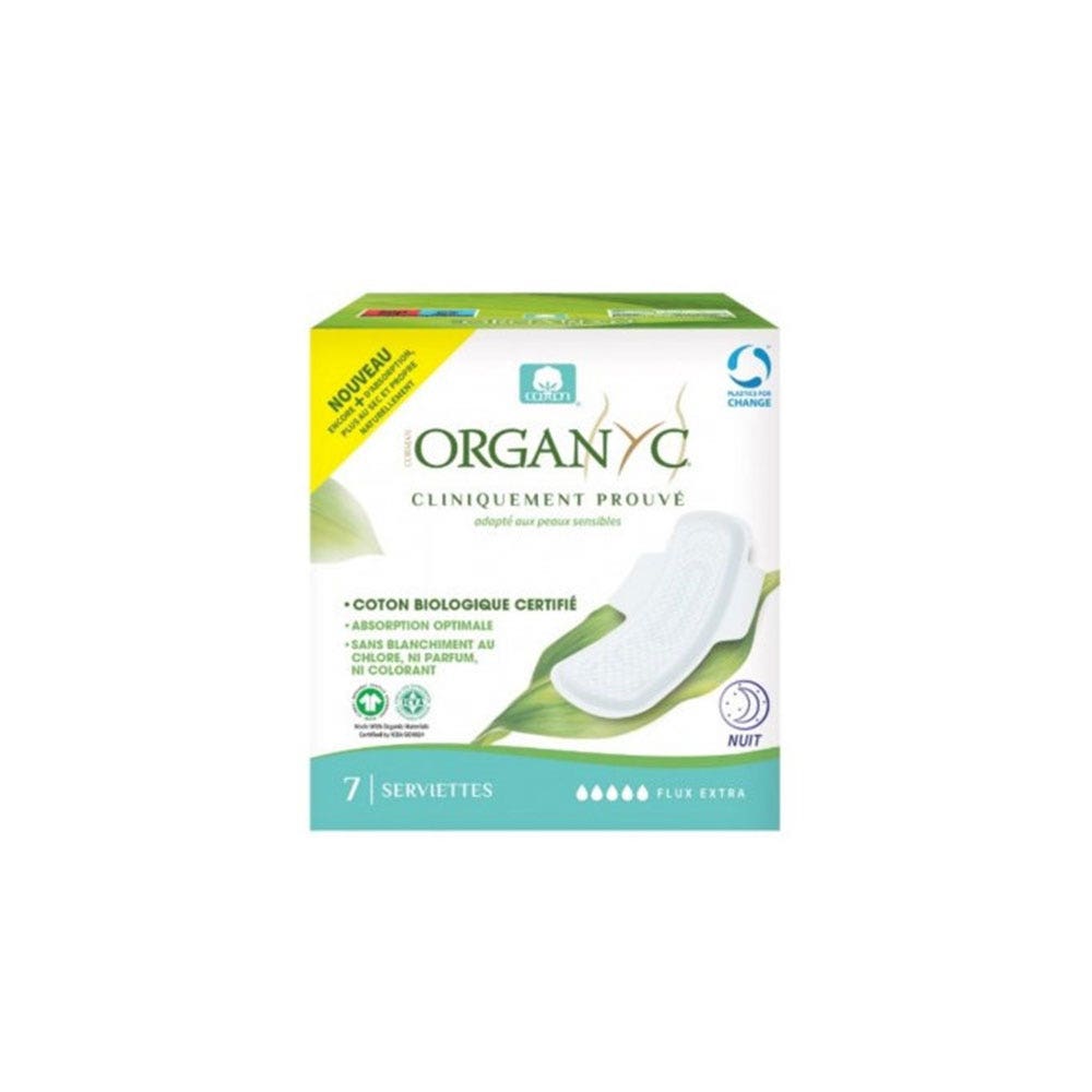 Organyc Serviettes Flux Extra Night En Coton Biologique x7