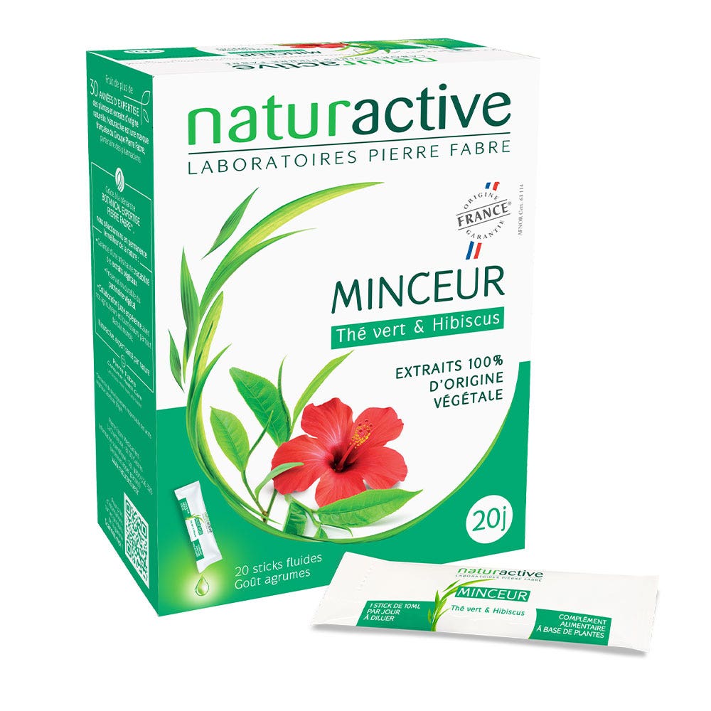 Naturactive Minceur Thé Vert et Hibiscus Goût Agrumes 20 Sticks Fluides