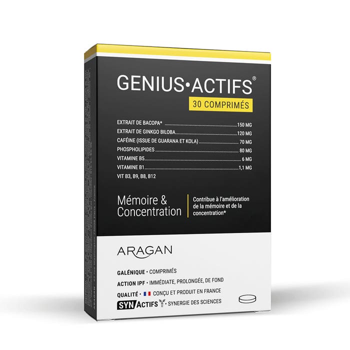 Aragan Synactifs GeniusActifs Mémoire et Concentration 30 Comprimes