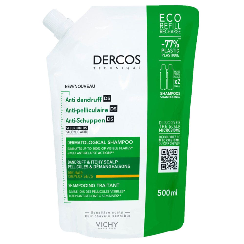 Vichy Dercos Eco-Recharge Shampooing Anti-Pelliculaire Traitant Pellicules et Démangeaisons Cheveux Secs 500ml