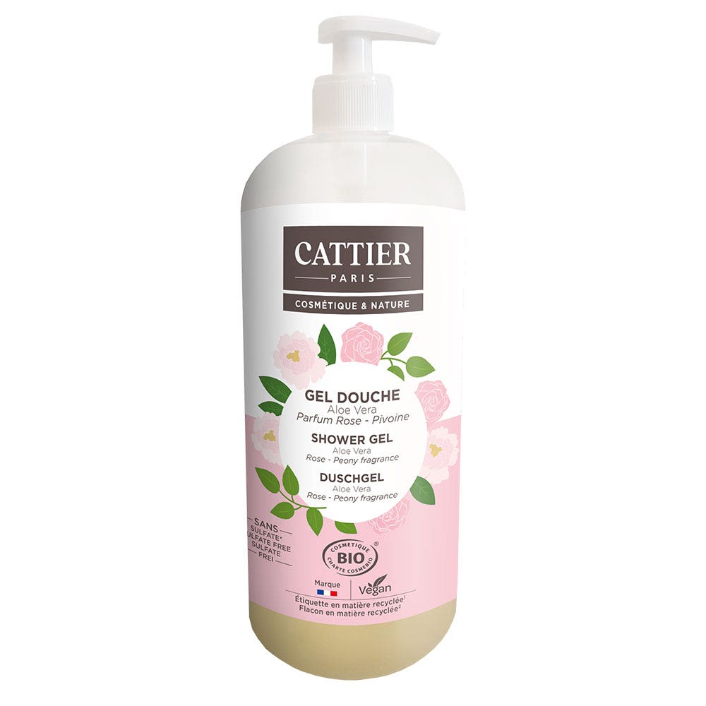 Cattier Gel Douche Aloe Vera Sans Sulfate Bio Tous Types de Peaux 1L