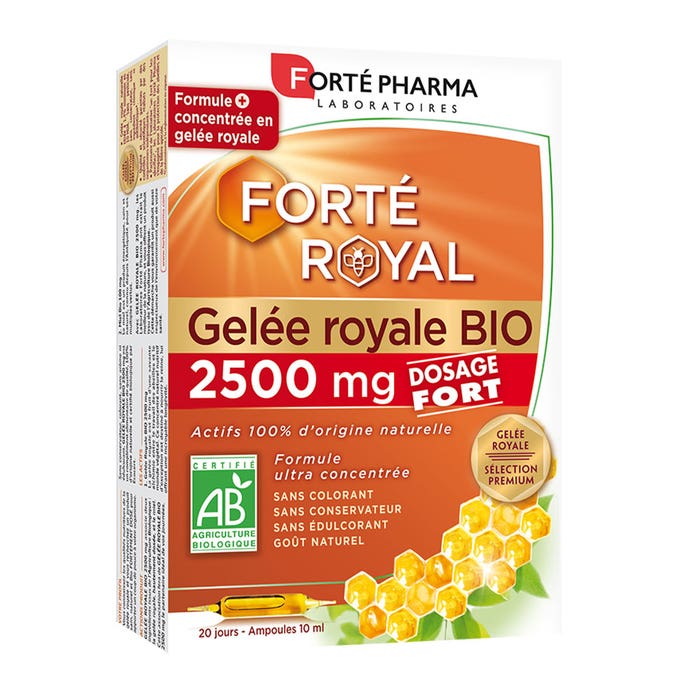 Gelée Royale Bio 2500mg 20 Ampoules de 10ml Forté Royal Dosage Fort Forté Pharma