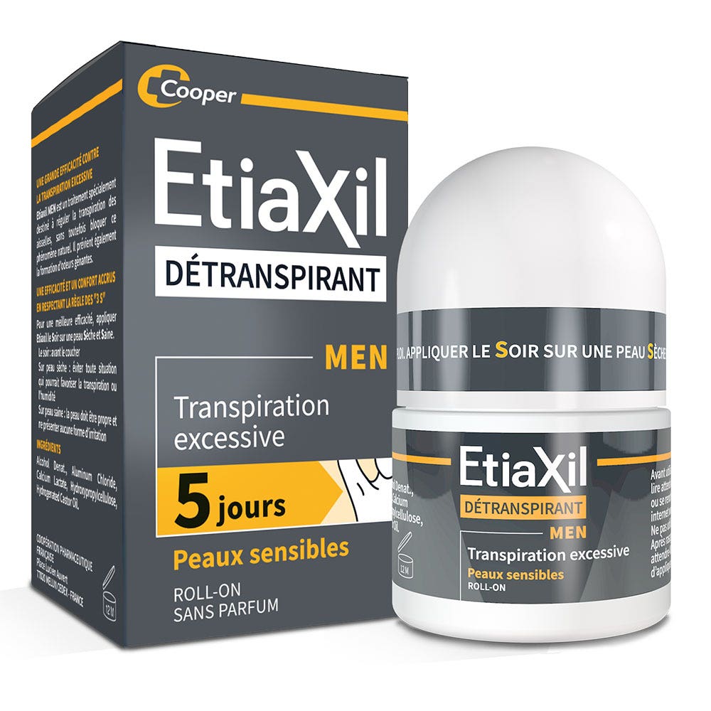 Etiaxil Detranspirant Déodorant Roll-on Aisselles Homme Peaux Sensibles 15ml