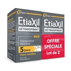 Etiaxil Detranspirant Roll-on Aisselles Men Peaux Sensibles 2x15ml