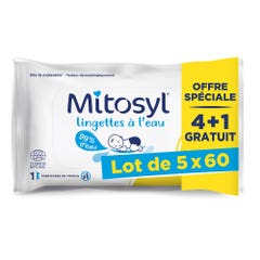 Mitosyl Lingettes à l'eau, Offre spéciale 4 + 1 gratuit Lot de 5x60