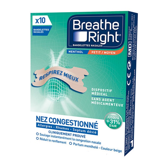 Bandelettes Nasales Menthol Taille Moyenne x10 Breathe Right