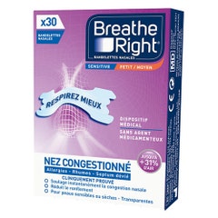 Breathe Right Bandelettes Nasales Transparentes Sensitive Taille Moyenne x30