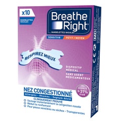 Breathe Right Bandelettes Nasales Transparentes Sensitive Taille Moyenne X10