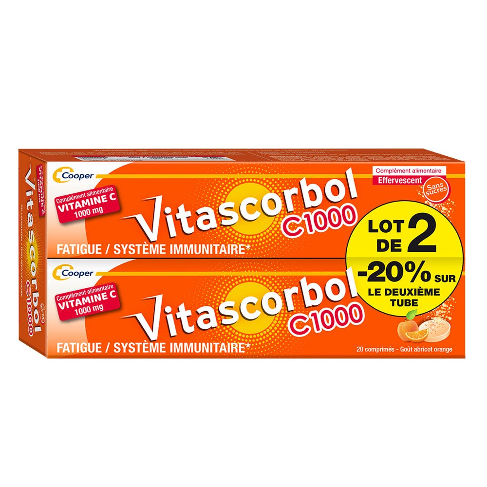 VITASCORBOL Vitamine C1000 2x20 comprim&eacute;s effervescents 