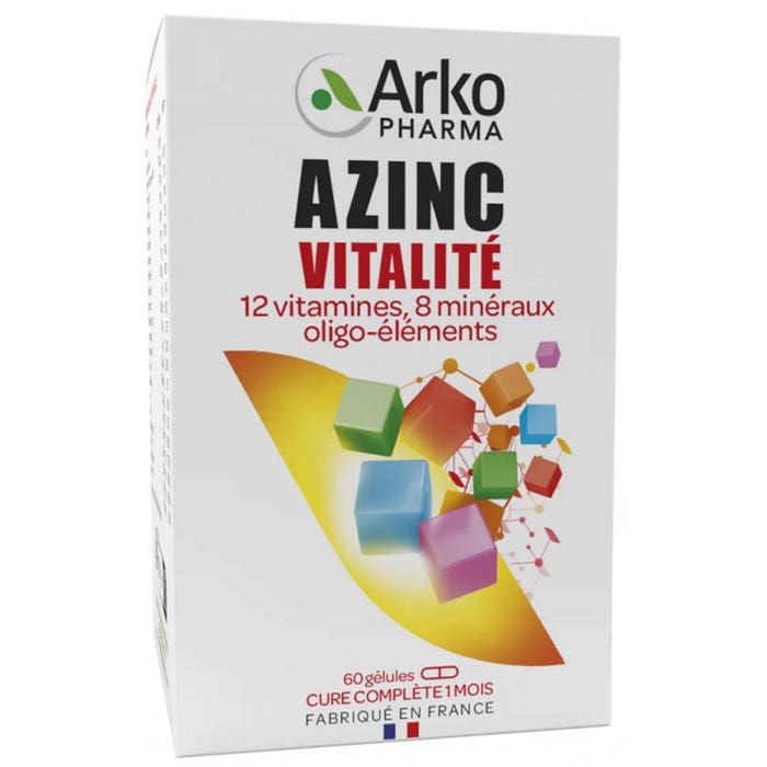 Arkopharma Azinc Vitalité Vitamines C & E, Zinc Adulte 60 gélules