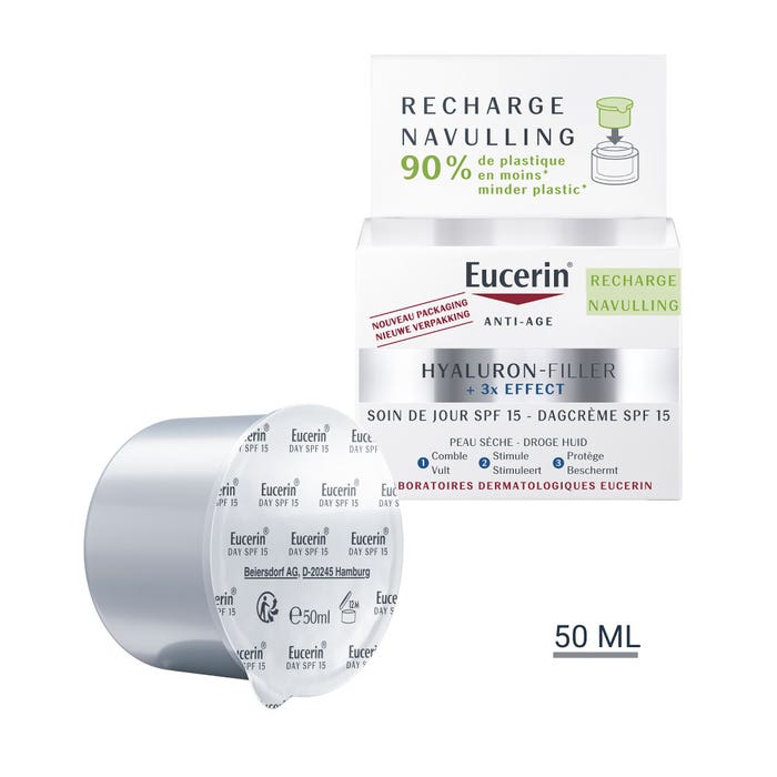 Eucerin Hyaluron-Filler + 3x Effect Recharge Soin De Jour Spf15 Anti-age Peaux Sèches 50ml