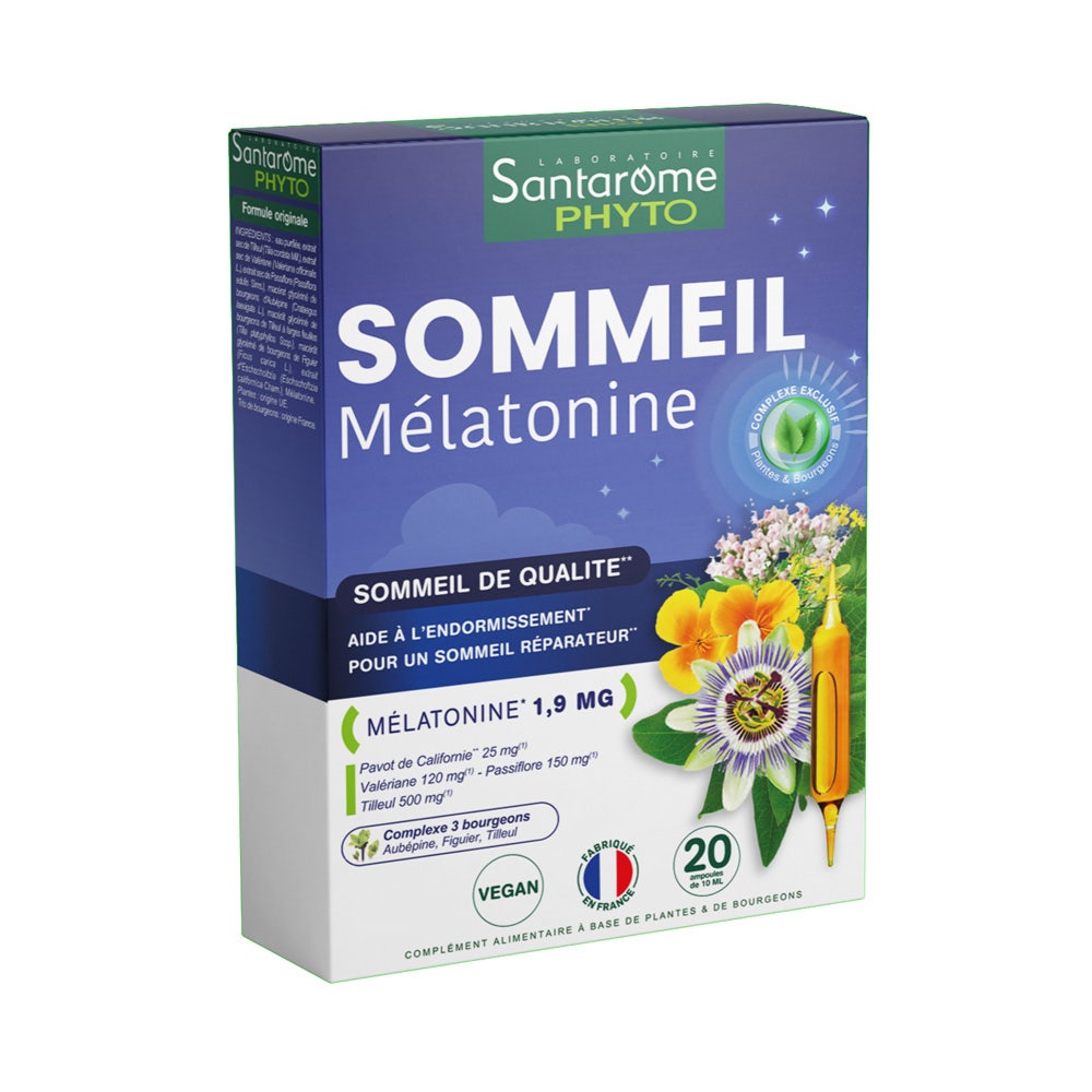 Santarome Somnifor Sommeil Mélatonine Endormissement facilité 20 ampoules