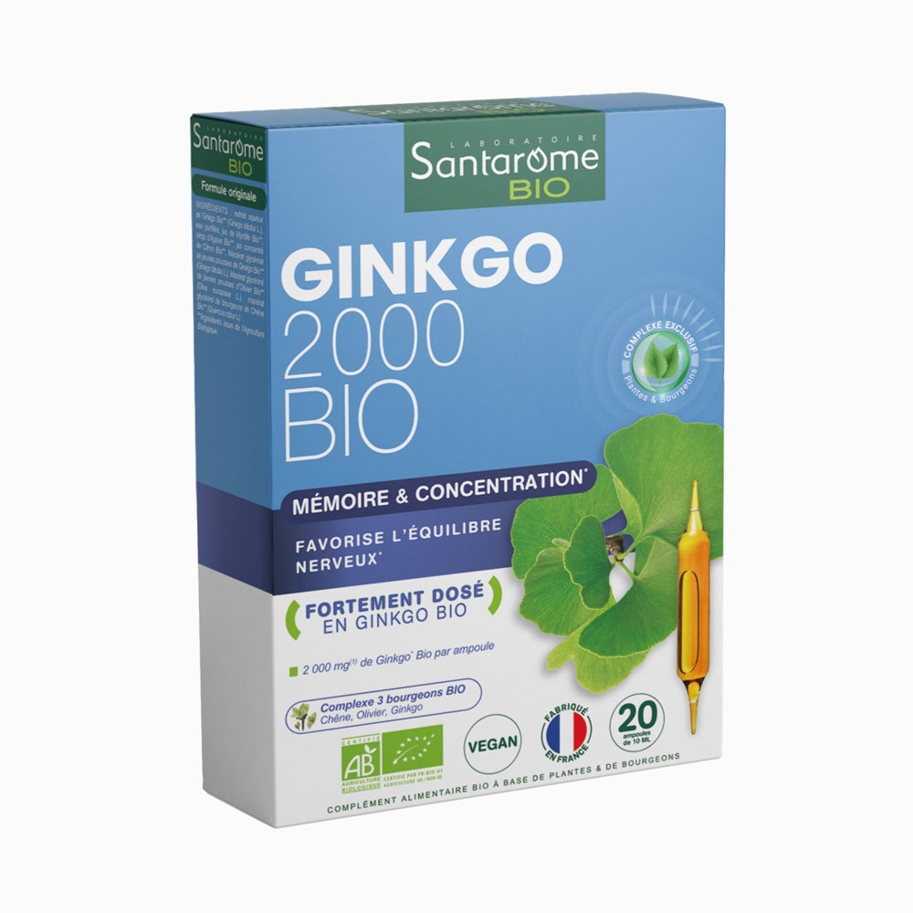 Santarome Gingko Bio 2000 Renforce la mémoire 20 ampoules