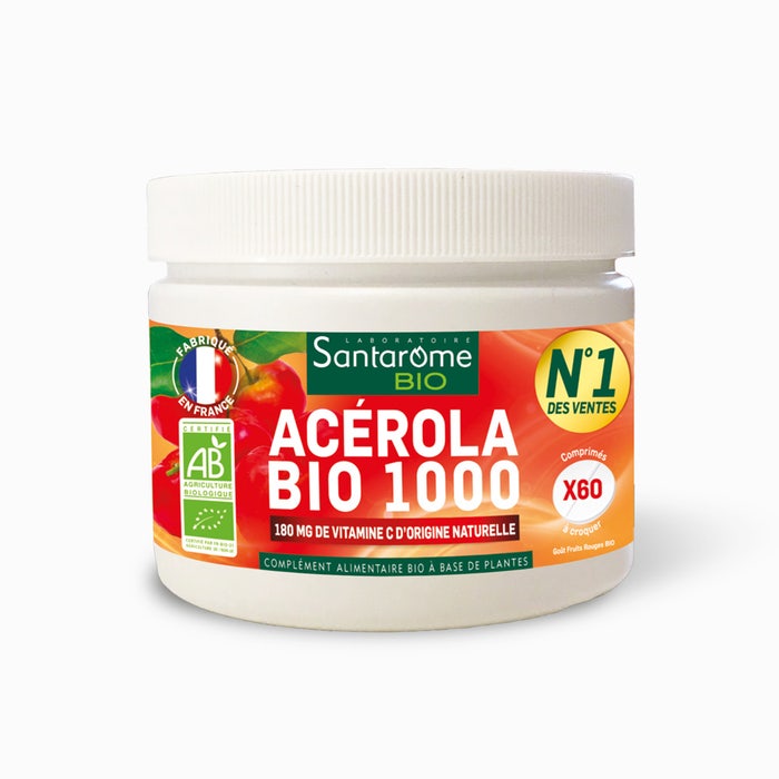 Santarome Acérola Bio 1000 Vitamine C naturelle 60 comprimés à croquer