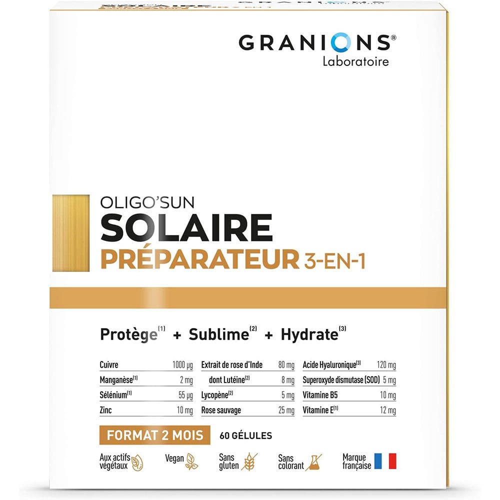 Granions Oligo'Sun Préparateur Solaire 3 en 1 Cure de 1 Mois 30 Gélules